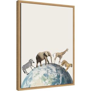 imageKate and Laurel Animals Walk Across the Planet Framed Canvas Wall Art by July Art Prints 18 x 24 Sylvie Natural Whimsical Animals Art for Wall Decor Living Room Bedroom