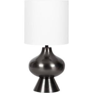 imageKate and Laurel Bahira Modern Metal Bedside Table Lamp 8 x 8 x 17 Antique Brass Sculptural Decorative Tabletop Desk Lamp with Linen Shade for Living Room DecorPewter