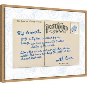 imageKate and Laurel Beach Love Letter Blue Framed Canvas Wall Art by Honey Island Studio 24 x 18 Sylvie Natural Traditional Beach Typography Art for Wall Decor Living Room Bedroom