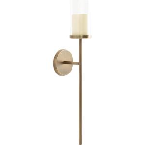 imageKate and Laurel Blaise Traditional Metal Wall Sconce 5 x 6 x 24 Antique Brass Vintage Round Candle Holder with Removable Glass Cylinder for Flameless Candles