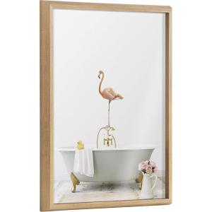 imageKate and Laurel Blake Flamingo Cottage Bathroom Framed Printed Glass Wall Art by Amy Peterson Art Studio 18x24 Natural Decorative Flamingo Art for Wall