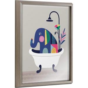 imageKate and Laurel Blake Mid Century Modern Elephant in The Tub Framed Printed Glass Wall Art by Rachel Lee of My Dream Wall 16x20 Gray Animal Art for Wall