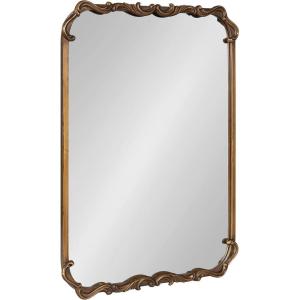 imageKate and Laurel Brazelton Traditional Rounded Rectangle Ornate Mirror 20 x 27 Black Ornamental Round Rectangular Classic Framed Wall Mirror for Bathroom Vanity Mirror or Fireplace Mantel MirrorGold