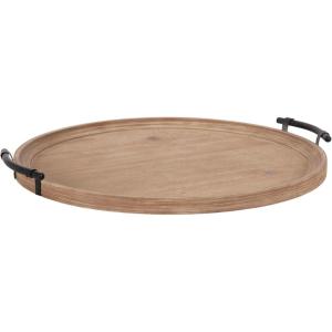 imageKate and Laurel Bruillet Farmhouse Wood Round Ottoman Tray 24 x 22 Rustic Brown Circle Coffee Table Tray for Living Room Decor or Large Serving TrayBrown