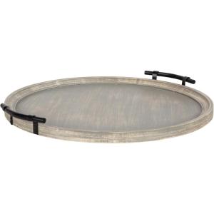 imageKate and Laurel Bruillet Farmhouse Wood Round Ottoman Tray 24 x 22 Rustic Brown Circle Coffee Table Tray for Living Room Decor or Large Serving TrayGray