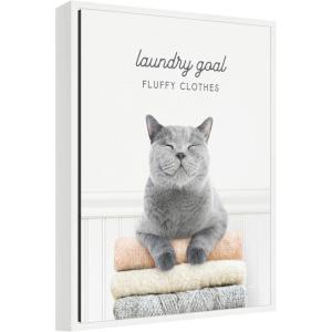imageKate and Laurel Cat Laundry Goals Framed Canvas Wall Art by Amy Peterson 18 x 24 Sylvie White Whimsical Animals Humor Art for Wall Decor Living Room Bedroom