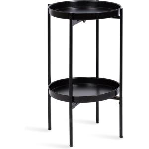 imageKate and Laurel Celia Round Metal Foldable Tiered Side Table 16 x 26 Black Modern Accent Table with Removable Magnetic Tray Tabletops and SpaceSaving Folding BaseBlack