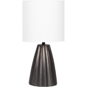imageKate and Laurel Ciji Modern Metal Bedside Table Lamp 8 x 8 x 17 Gunmetal Scalloped Decorative Tabletop Desk Lamp with Linen Shade for Living Room DecorPewter