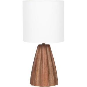 imageKate and Laurel Ciji Modern Metal Bedside Table Lamp 8 x 8 x 17 Gunmetal Scalloped Decorative Tabletop Desk Lamp with Linen Shade for Living Room DecorWalnut Brown