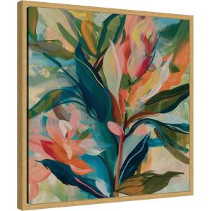 imageKate and Laurel Colorful Tropic Botanical Abstract Neutral Linen Framed Canvas Wall Art by The Creative Bunch Studio 30 x 30 Sylvie Bright Gold Bohemian Abstract Flowers Art for Wall Decor LivingBright Gold