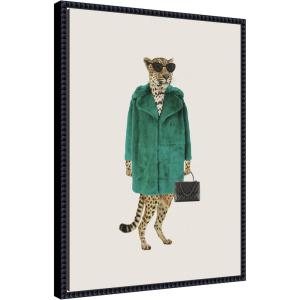 imageKate and Laurel Cool Stylish Trendy Leopard Framed Canvas Wall Art by July Art Prints 18 x 24 Sylvie Beaded Black Modern Animals Entertainment Art for Wall Decor Living Room