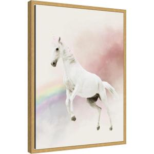 imageKate and Laurel Cute Unicorn Framed Canvas Wall Art by July Art Prints 18 x 24 Sylvie Bright Gold Whimsical Animals Kids Art for Wall Decor Living Room Bedroom