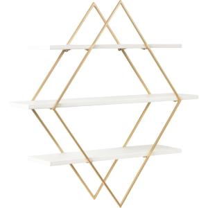 imageKate and Laurel Daxton Modern Wood and Metal Diamond Wall Shelf 31 x 8 x 31 White and Gold Glam Geometric Wall Organization for Bathroom Storage or Living Room Display