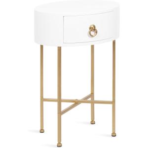 imageKate and Laurel Decklyn Decorative Glam Oval Side Table 16 x 12 x 24 White and Gold Modern Round Living Room Table with Pull Drawer for Useful StorageWhiteGold