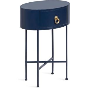 imageKate and Laurel Decklyn Decorative Glam Oval Side Table 16 x 12 x 24 White and Gold Modern Round Living Room Table with Pull Drawer for Useful StorageNavy Blue
