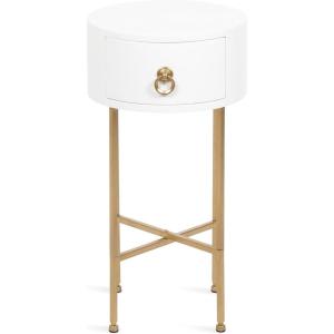 imageKate and Laurel Decklyn Decorative Glam Round Side Table 14 x 14 x 24 White and Gold Modern Circle Living Room Table with Pull Drawer for Useful StorageWhiteGold