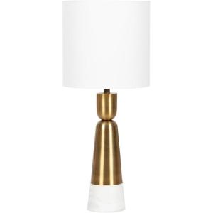 imageKate and Laurel Deori Modern Metal and Marble Bedside Table Lamp 8 x 8 x 20 Antique Brass and White Marble Decorative Tapered Hourglass Tabletop Desk Lamp with Linen Shade for Living Room DecorWhiteGold