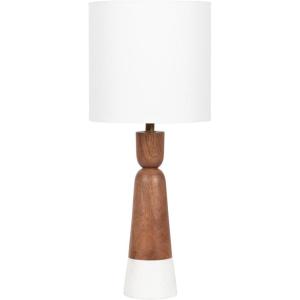 imageKate and Laurel Deori Modern Metal and Marble Bedside Table Lamp 8 x 8 x 20 Antique Brass and White Marble Decorative Tapered Hourglass Tabletop Desk Lamp with Linen Shade for Living Room DecorWhiteBrown