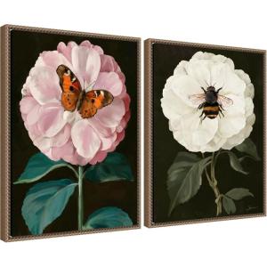 imageKate and Laurel Flutter Bug and Busy Bee Set of 2 18x24 Framed Canvas Wall Art Set by Mary Sparrow Sylvie Beaded Dark Gold Modern Animals Flowers Nature Animals Flowers Art for Wall Dcor