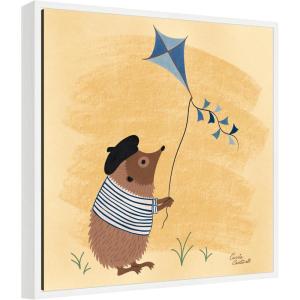 imageKate and Laurel French Hedgehog Framed Canvas Wall Art by Carrie Cantwell 22 x 22 Sylvie White Whimsical Animals Humor Kids Art for Wall Decor Living Room Bedroom