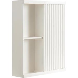 imageKate and Laurel Furrow Modern Wooden Ribbed Sliding Door Tall Wall Cabinet 22 x 7 x 28 White Floating Bathroom Cabinet with Sliding Door for Use as OverTheToilet Storage or Kitchen Spice Rack