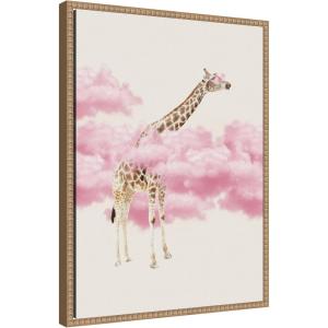 imageKate and Laurel Giraffe In Pink Clouds Framed Canvas Wall Art by July Art Prints 18 x 24 Sylvie Beaded Rustic Natural Whimsical Animals Humor Art for Wall Decor Living Room