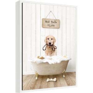 imageKate and Laurel Golden Retriever in Hot Bath Framed Canvas Wall Art by Amy Peterson 18 x 24 Sylvie White Whimsical Animals Humor Art for Wall Decor Living Room Bedroom