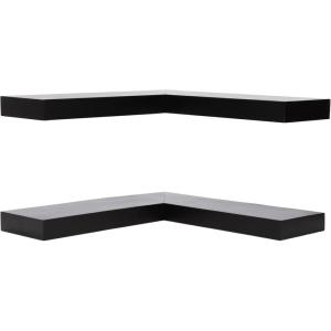 imageKate and Laurel Havlock Modern Wood TwoPiece Floating Corner Shelf Set 26 x 8 x 3 Black Wooden Corner Shelving with Unique Geometric Shape for Living Room Decor or Entryway Storage
