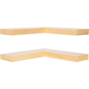 imageKate and Laurel Havlock Modern Wood TwoPiece Floating Corner Shelf Set 26 x 8 x 3 Natural Wood Wooden Corner Shelving with Unique Geometric Shape for Living Room Decor or Entryway Storage