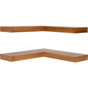 imageKate and Laurel Havlock Modern Wood TwoPiece Floating Corner Shelf Set 26 x 8 x 3 Rustic Brown Wooden Corner Shelving with Unique Geometric Shape for Living Room Decor or Entryway Storage