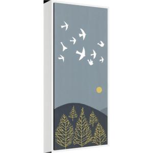 imageKate and Laurel Hilltop Flight Linocut Bird Framed Canvas Wall Art by Guilana Lazzerini 18 x 40 Sylvie White Modern Contemporary Animals Landscapes Nature Art for Wall Decor Living Room