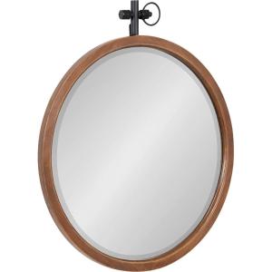 imageKate and Laurel Hogan Round Wood Framed Wall Mirror 24 inch Diameter Walnut Brown Modern Farmhouse Wall Decor for Any Room