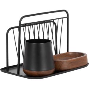 imageKate and Laurel Koni Modern ThreePiece Home Office Organization Set 13 x 8 x 9 Walnut Brown and Black Wood and Metal Organizational Set for Office with File Folder Holder