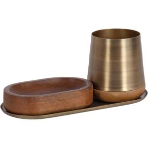 imageKate and Laurel Koni Modern ThreePiece Tabletop Organization Set 12 x 5 x 5 Walnut Brown and Antique Brass Wood and Metal Organizational Set for Home Office or Entryway Decor