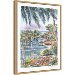 imageKate and Laurel Laguna Beach California Scene Framed Canvas Wall Art by Patricia Shaw 18 x 24 Sylvie Natural Coastal Beach Landscapes Tropical Art for Wall Decor Living Room Bedroom