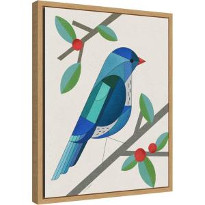 imageKate and Laurel MCM Bluebird Framed Canvas Wall Art by Carey Copeland 16 x 20 Sylvie Natural Mid Century Modern Abstract Animals Nature Art for Wall Decor Living Room Bedroom
