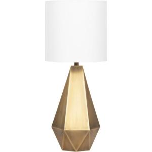 imageKate and Laurel Marcedes Modern Metal Bedside Table Lamp 8 x 8 x 20 Antique Brass Faceted Decorative Tabletop Desk Lamp with Linen Shade for Living Room DecorGold