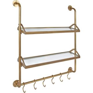 imageKate and Laurel Marit Modern Industrial Wall Shelf with Metal Pipe Supports and Glass Shelves GoldGold