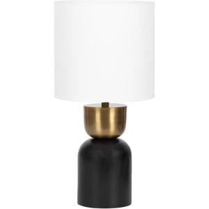 imageKate and Laurel Marley Modern Mango Wood and Metal Bedside Table Lamp 8 x 8 x 17 Antique Brass and Black Decorative Sculpted Hourglass Tabletop Desk Lamp with Linen Shade for Living Room DecorGoldBlack