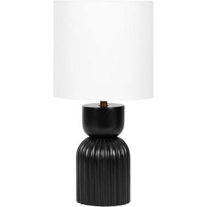 imageKate and Laurel Marley Modern Mango Wood and Metal Bedside Table Lamp 8 x 8 x 17 Antique Brass and Black Decorative Sculpted Hourglass Tabletop Desk Lamp with Linen Shade for Living Room DecorBlack
