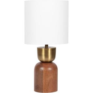 imageKate and Laurel Marley Modern Mango Wood and Metal Bedside Table Lamp 8 x 8 x 17 Antique Brass and Black Decorative Sculpted Hourglass Tabletop Desk Lamp with Linen Shade for Living Room DecorWalnut BrownGold
