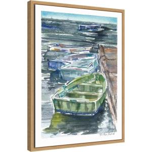 imageKate and Laurel Mary Ann Welch Boats Framed Canvas Wall Art by Patricia Shaw 18 x 24 Sylvie Natural Coastal Beach Art for Wall Decor Living Room Bedroom