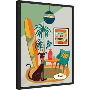 imageKate and Laurel Mid Century Modern Dog Beach Home Framed Canvas Wall Art by Rachel Lee 18 x 24 Sylvie Black Mid Century Modern Abstract Beach Animals Art for Wall Decor Living Room BedroomBlack