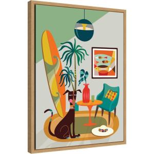 imageKate and Laurel Mid Century Modern Dog Beach Home Framed Canvas Wall Art by Rachel Lee 18 x 24 Sylvie Black Mid Century Modern Abstract Beach Animals Art for Wall Decor Living Room BedroomNatural