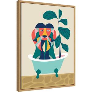 imageKate and Laurel Mid Century Modern Lion in Bathtub Framed Canvas Wall Art by Rachel Lee 18 x 24 Sylvie Natural Mid Century Modern Animals Bathroom Kids Art for Wall Decor Living Room BedroomNatural