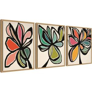 imageKate and Laurel Midnight Floral 1 2 and 3 Set of 3 18x24 Framed Canvas Wall Art Set by Alicia Bock Sylvie Natural Modern Abstract Flowers Abstract Art for Wall Decor Living Room Bedroom