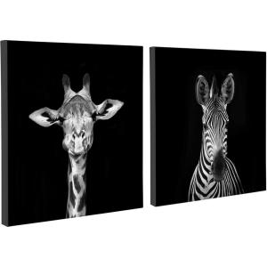 imageKate and Laurel Minimalist Zebra and Giraffe Canvas Wall Art Set by The Creative Bunch Studio 2 Piece 20 x 20 Black and White Decorative Animal Art for Wall