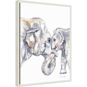 imageKate and Laurel Mother and Baby Elephant Framed Canvas Wall Art by Patricia Shaw 18 x 24 Sylvie Beaded White Whimsical Animals Nature Art for Wall Decor Living Room Bedroom