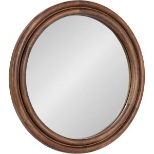 imageKate and Laurel Oman Modern Ribbed Round Wall Mirror 28 Inch Diameter Walnut Brown Framed Circle Bathroom Mirror for Over Sink Home Decor or Fireplace Mantel Mirror