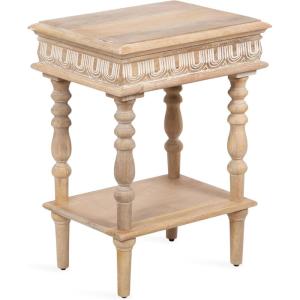 imageKate and Laurel Patresa Traditional Carved Wood Side Table 18 x 14 x 24 Light Natural Decorative Rectangle End Table with Tiered Design for Use as Bedroom Nightstand